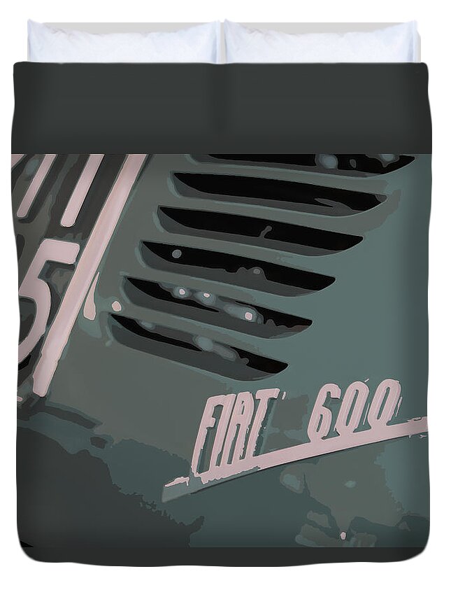 Fiat Duvet Cover featuring the drawing Fiat 600 by Darrell Foster