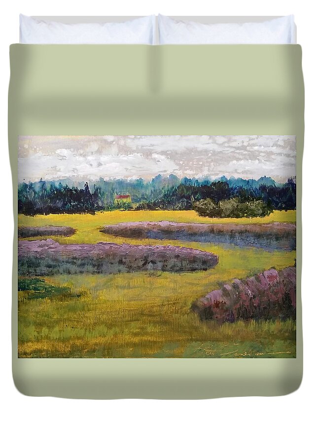 Waterscape Duvet Cover featuring the painting Fiddlers Ridge Marsh by Peter Senesac