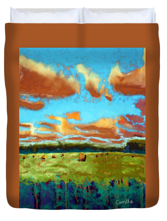 Landscape Duvet Cover featuring the painting Field of Color by Ruben Carrillo