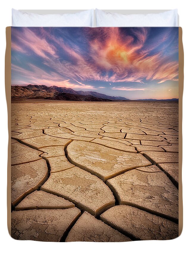 Desert Duvet Cover featuring the photograph Field of Cracks by Nicki Frates