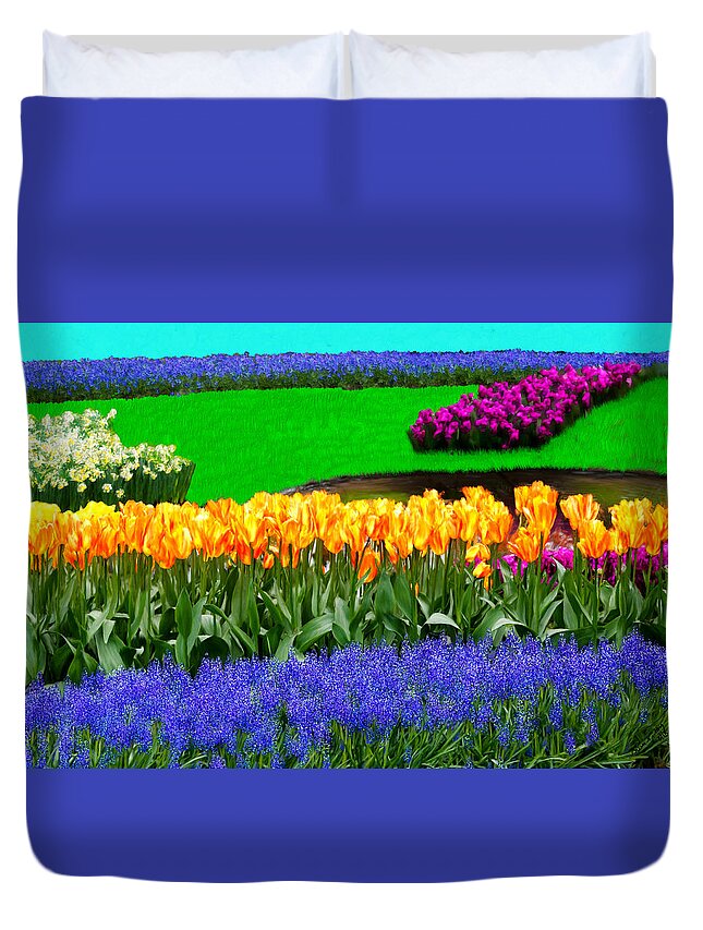 Bruce Duvet Cover featuring the painting Field of Fabulous Flourishing Flowers. by Bruce Nutting