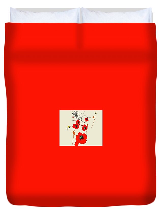 Landscape. Fields. Flowers. Poppies Duvet Cover featuring the digital art Field Of Red by Debbi Saccomanno Chan