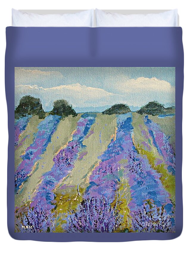 Lavender Duvet Cover featuring the painting Fields of Lavender by Mary Mirabal