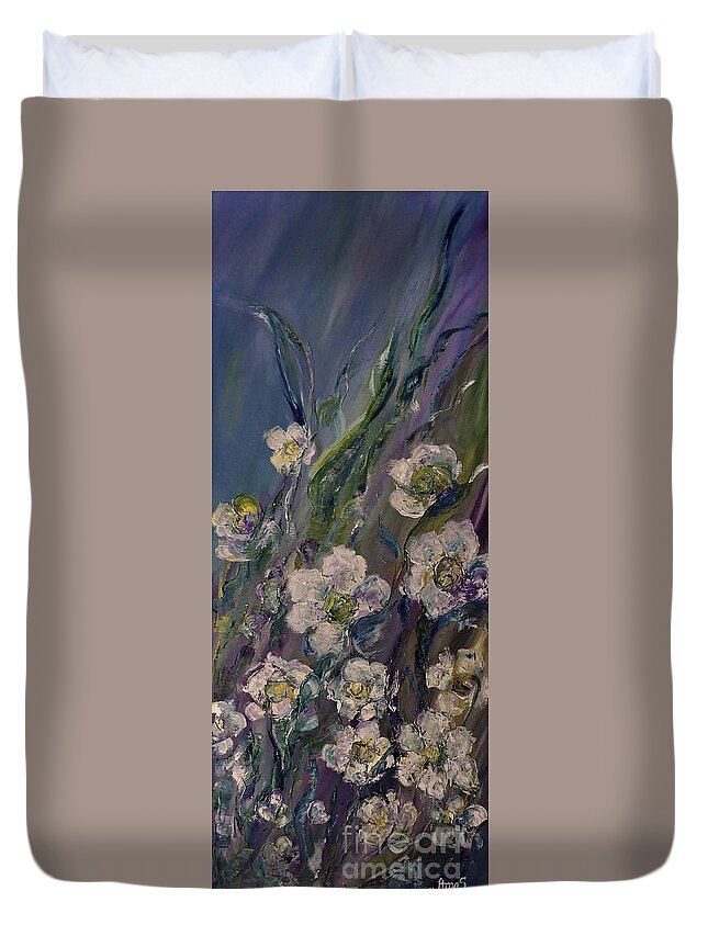 Flower Duvet Cover featuring the painting Fields of White flowers by Amalia Suruceanu