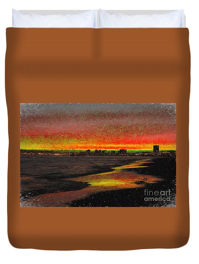 Fiery Susnet Duvet Cover featuring the digital art Fiery Sunset by Mariola Bitner