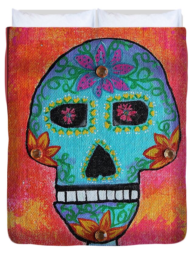 Dia De Muertos Duvet Cover featuring the painting Fiesta of Colors by Amy Gallagher