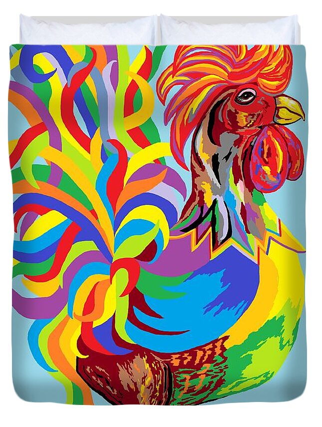 Rooster Duvet Cover featuring the painting Fiesta Rooster by Eloise Schneider Mote