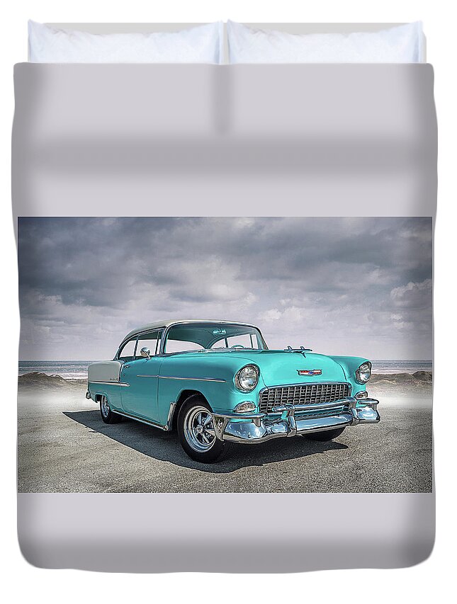 Vintage Duvet Cover featuring the digital art Fifty-Five Chevy by Douglas Pittman