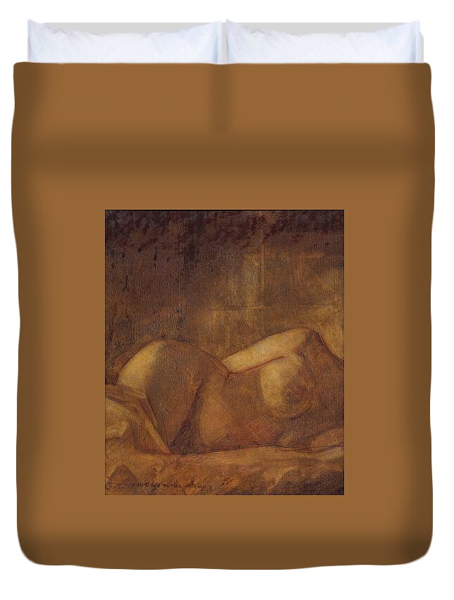 Nude Duvet Cover featuring the painting Figure Study by David Ladmore