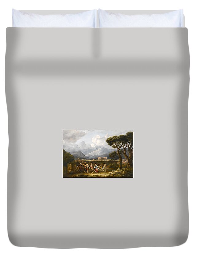 Thomas Barker Duvet Cover featuring the painting Figures dancing the Saltarello with a Capriccio of Rome by Thomas Barker