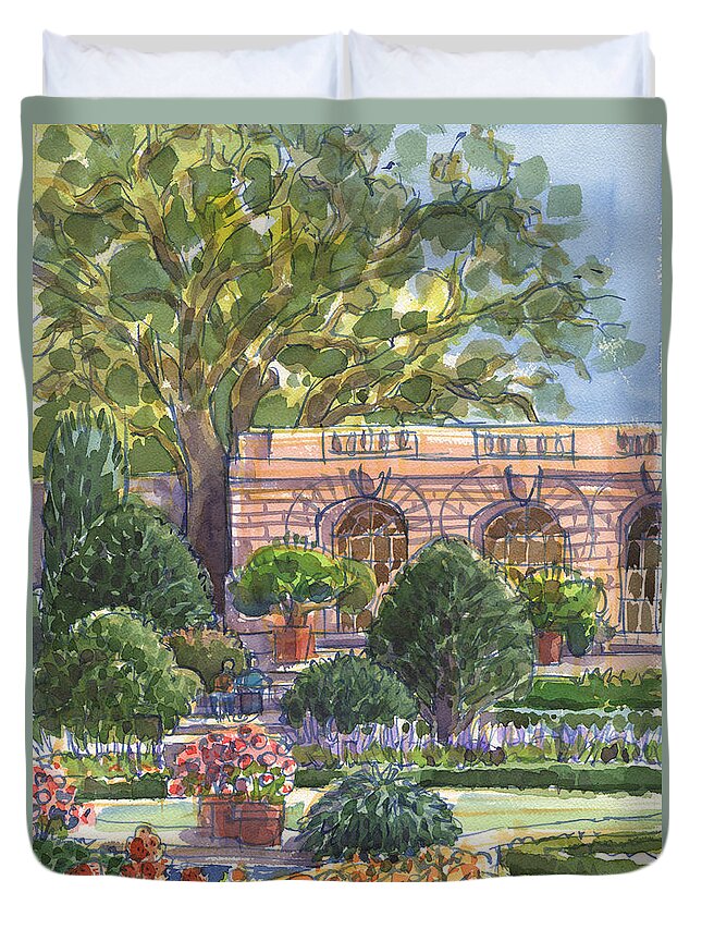 California Duvet Cover featuring the painting Filoli Garden House by Judith Kunzle