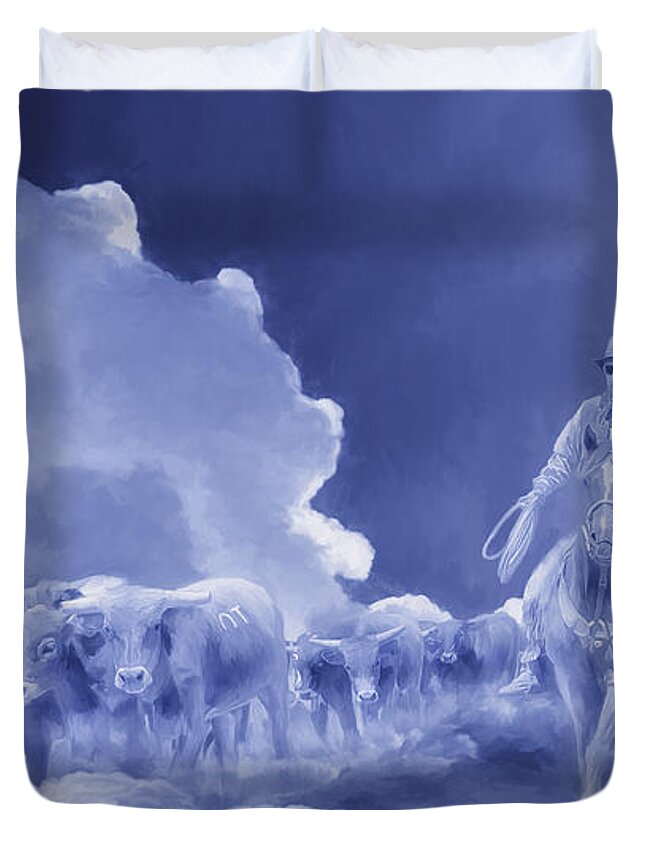 Cowboy Duvet Cover featuring the digital art Final Roundup Painting by Rick Mosher