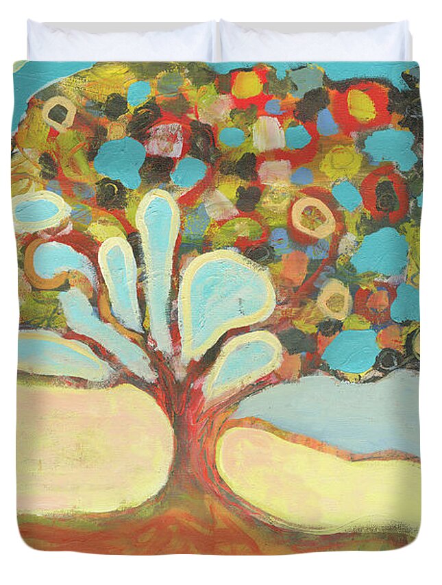 Tree Duvet Cover featuring the painting Finding Strength Together by Jennifer Lommers