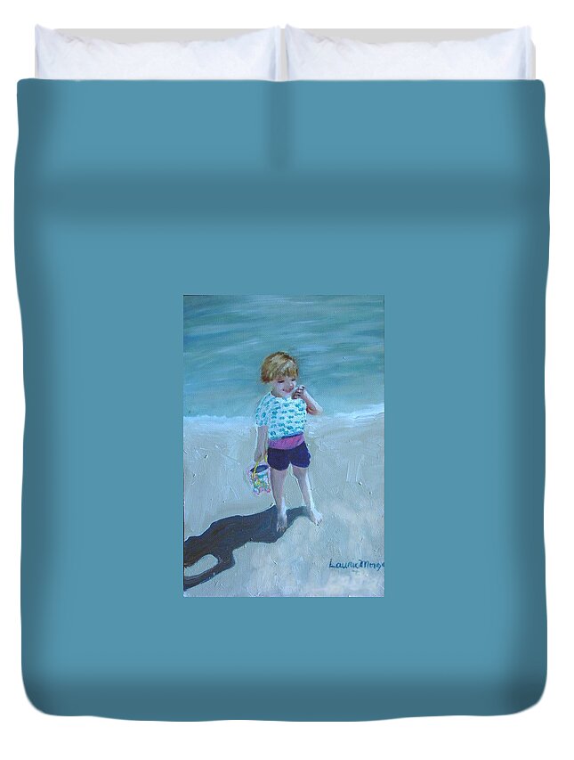 Child Duvet Cover featuring the painting Finding Treasure by Laurie Morgan