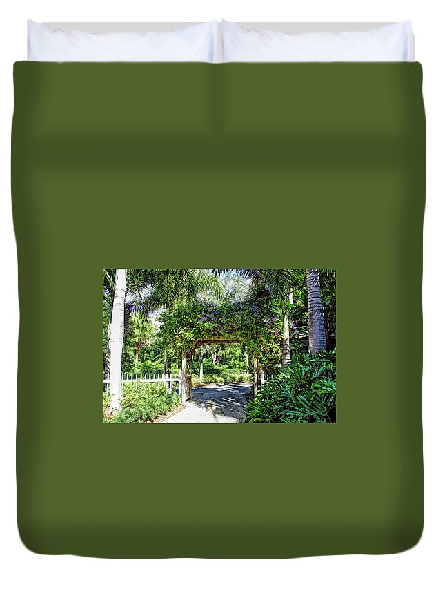 Garden Duvet Cover featuring the photograph Fine Wine Cafe Garden Walkway by Aimee L Maher ALM GALLERY