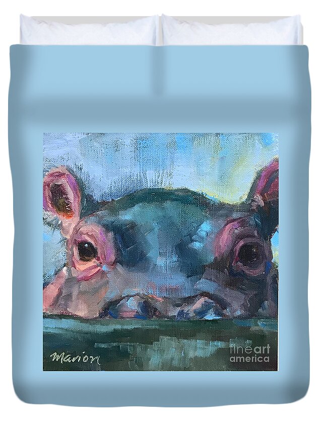 Hippo Duvet Cover featuring the painting Fionahippo by Marion Corbin Mayer