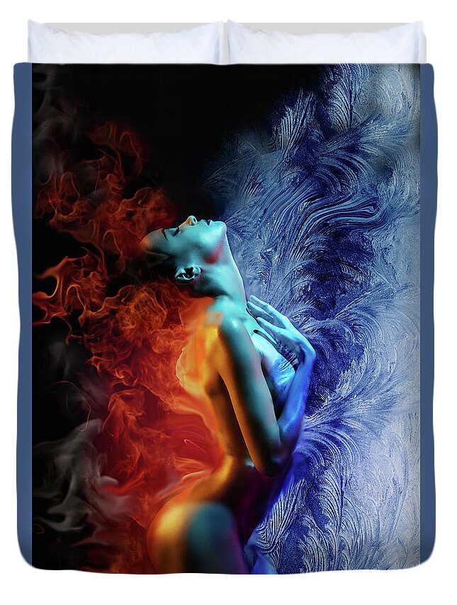 Fire And Ice Duvet Cover featuring the digital art Fire and Ice by Lilia D