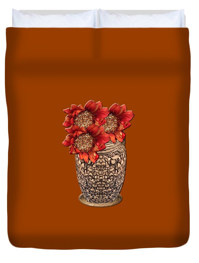 Fire Brick Duvet Cover featuring the photograph Fire Brick Flora Vase by Rockin Docks Deluxephotos