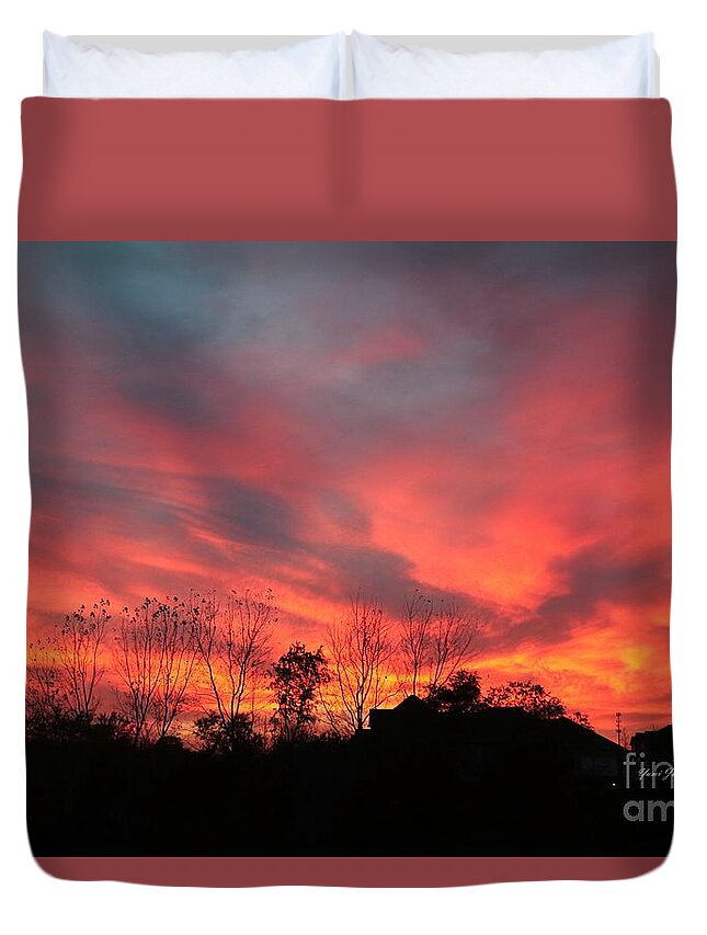 Sunset Duvet Cover featuring the photograph Fire in sky by Yumi Johnson