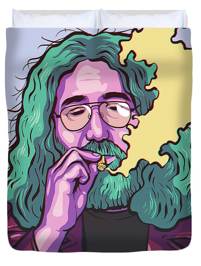 Jerry Garcia Duvet Cover featuring the drawing Fire On The Mountain by Miggs The Artist