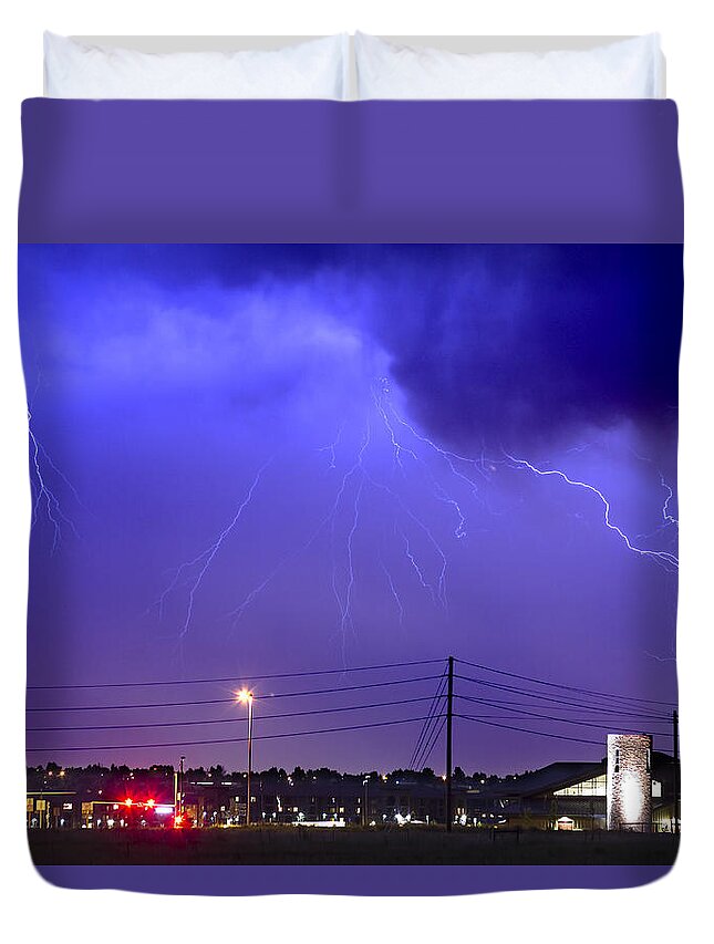 Boulder Duvet Cover featuring the photograph Fire Rescue Station 67 Lightning Thunderstorm by James BO Insogna
