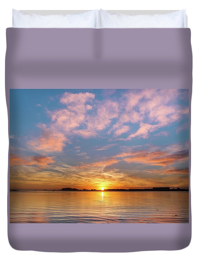 Humboldt Bay Duvet Cover featuring the photograph Fire Sunset on Humboldt Bay by Greg Nyquist
