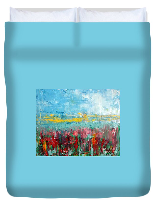 Abstract Duvet Cover featuring the painting Fire weed by Julie Lueders 