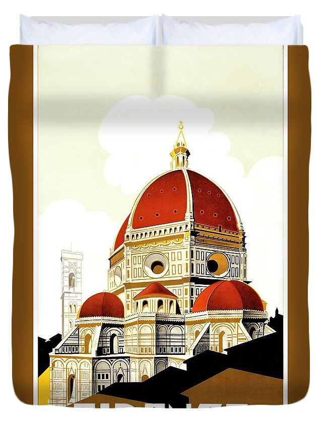 Travel Poster Duvet Cover featuring the painting Firenze travel poster 1930 by Vincent Monozlay