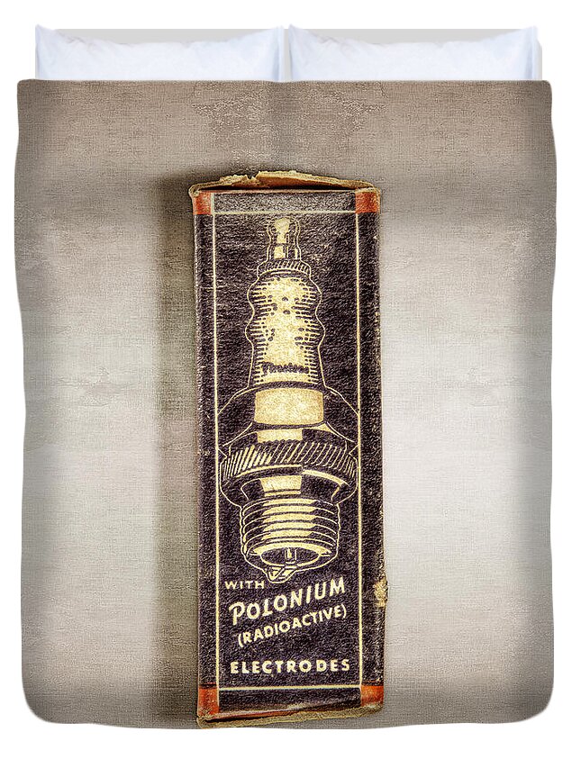 Antique. Duvet Cover featuring the photograph Firestone Polonium Electrodes Box by YoPedro