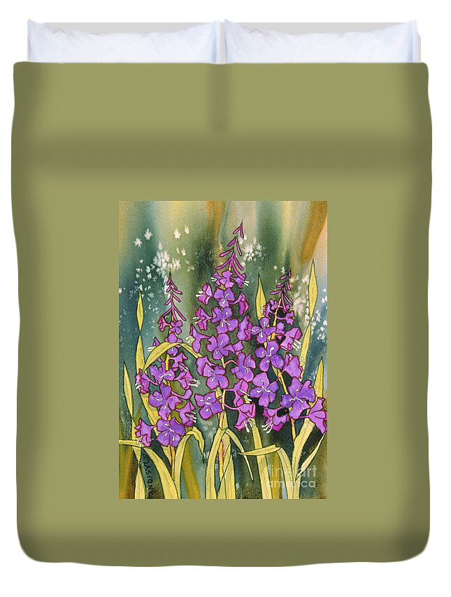 Fireweed In July Duvet Cover featuring the painting Fireweed in July by Teresa Ascone