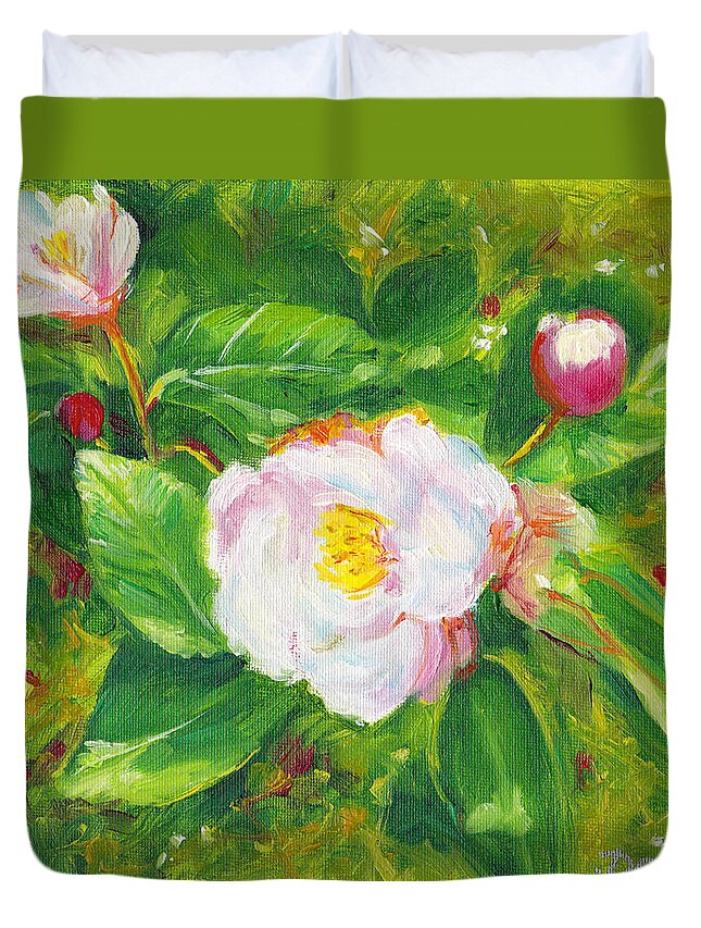Flowers Duvet Cover featuring the painting First Blush of Spring by Dai Wynn