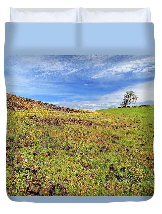 Flowers Duvet Cover featuring the photograph First Flowers On North Table Mountain by James Eddy