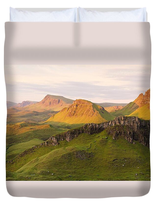 Isle Of Skye Duvet Cover featuring the photograph First Light on the Quairing by Stephen Taylor