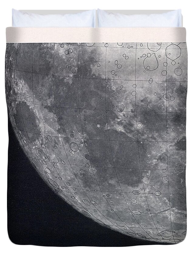 Celestial Chart Duvet Cover featuring the drawing First Quadrant - Surface of the moon - Lunar Surface - Selenographia - Celestial Chart by Studio Grafiikka