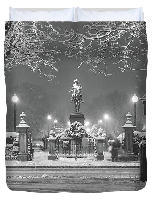 Boston Public Garden Duvet Cover featuring the photograph First Snow at Boston's Public Garden by Kristen Wilkinson