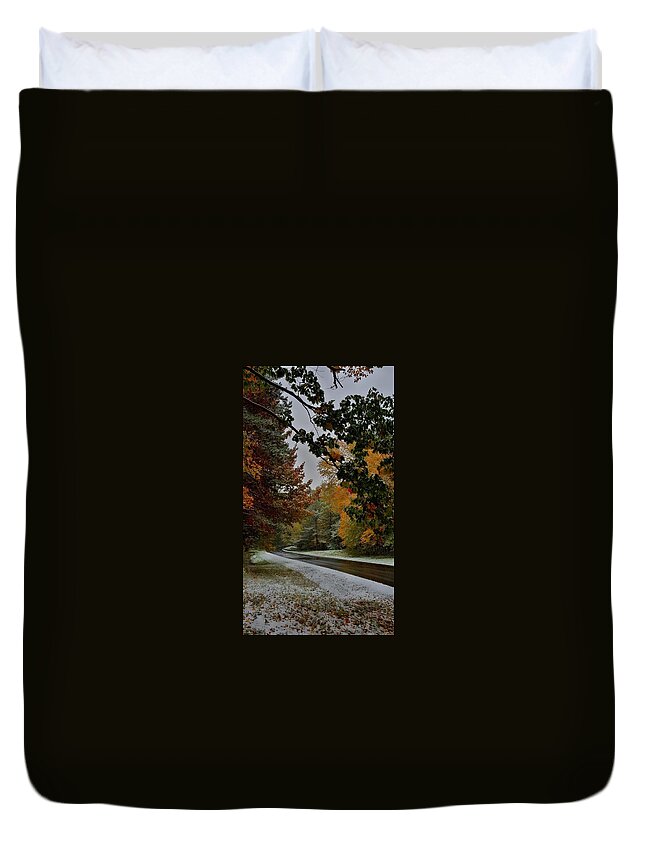 Seasons Duvet Cover featuring the photograph First Snowfall by Dani McEvoy