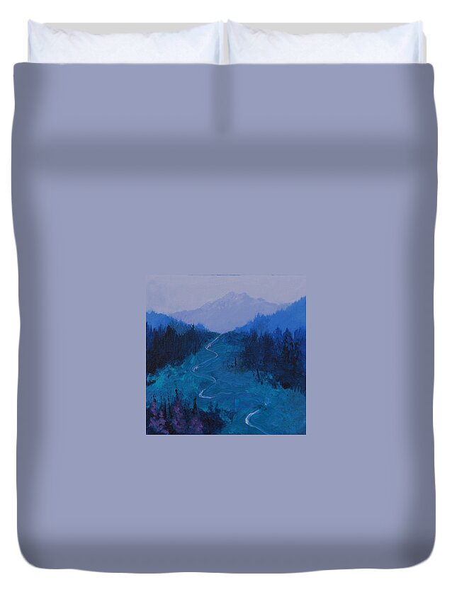 Ski Duvet Cover featuring the painting First Tracks 3 by Robert Bissett