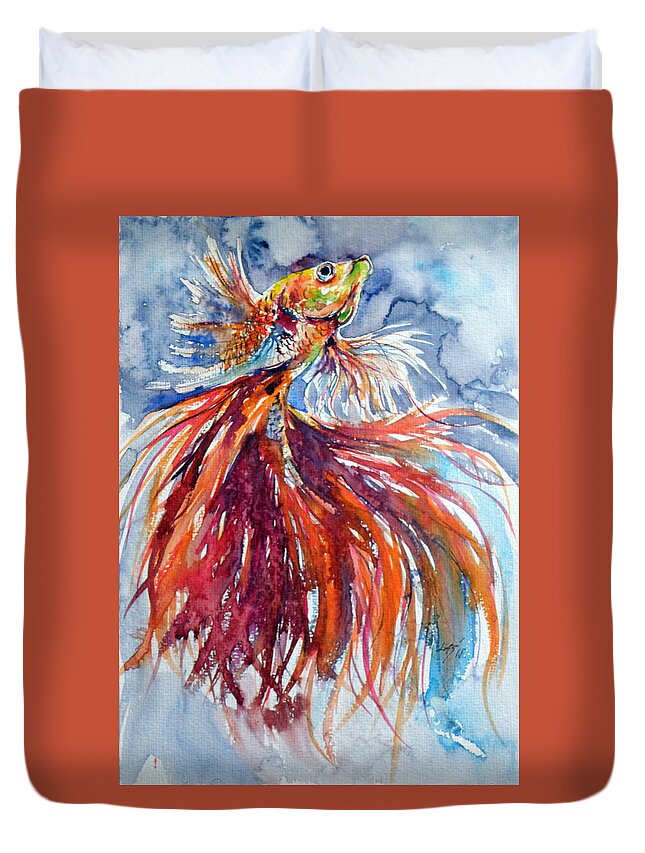 Fish Duvet Cover featuring the painting Fish III by Kovacs Anna Brigitta