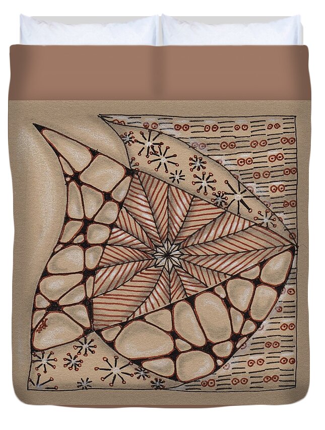 Zentangle Duvet Cover featuring the drawing Fish on a Mission by Jan Steinle