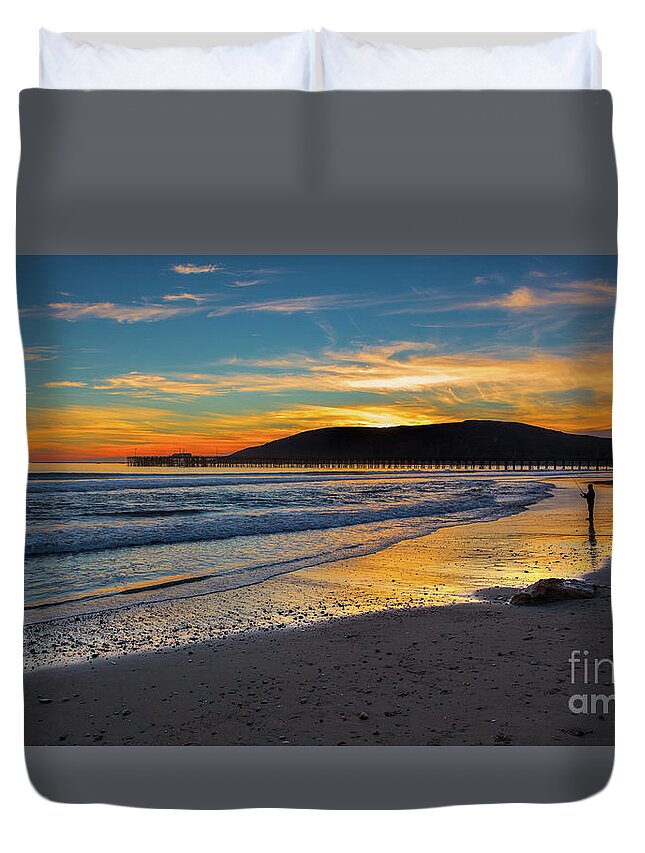 Sunset Duvet Cover featuring the photograph Fisherman At Sunset by Mimi Ditchie