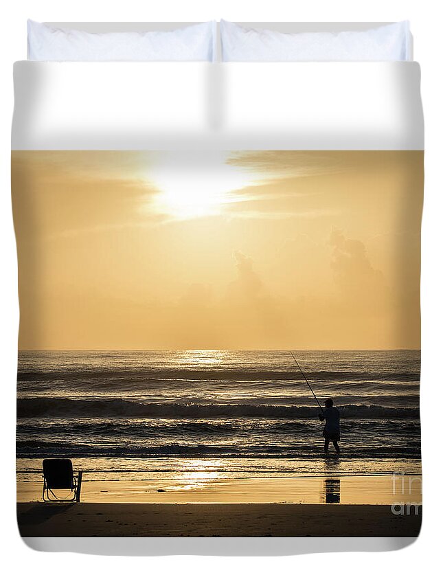 Daytona Beach Duvet Cover featuring the photograph Fisherman by Ed Taylor