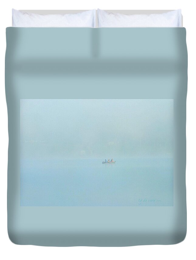 Fog Duvet Cover featuring the digital art Fisherman Three by Tg Devore
