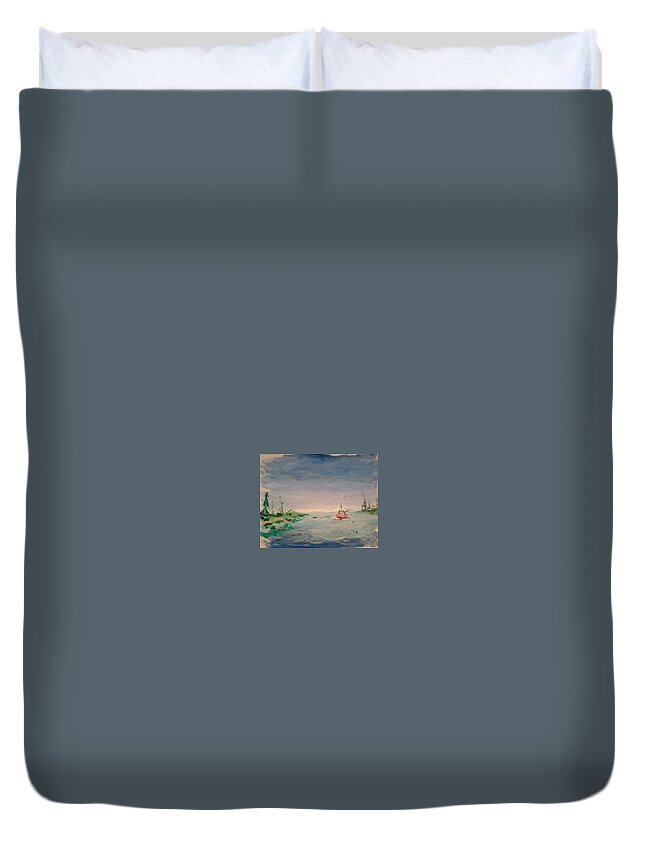 Fisherman Duvet Cover featuring the painting Fisherman by Todd Artist