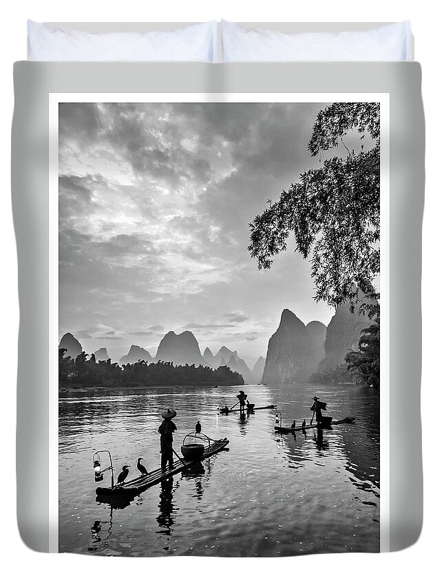 China Duvet Cover featuring the photograph Fishermen at dawn. by Usha Peddamatham