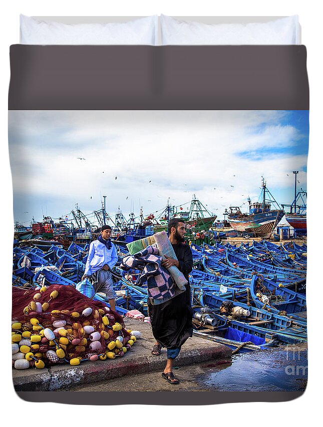 Fishing Boats Duvet Cover featuring the photograph Fishermen of Essaouira Marrakesh ii by Rene Triay FineArt Photos