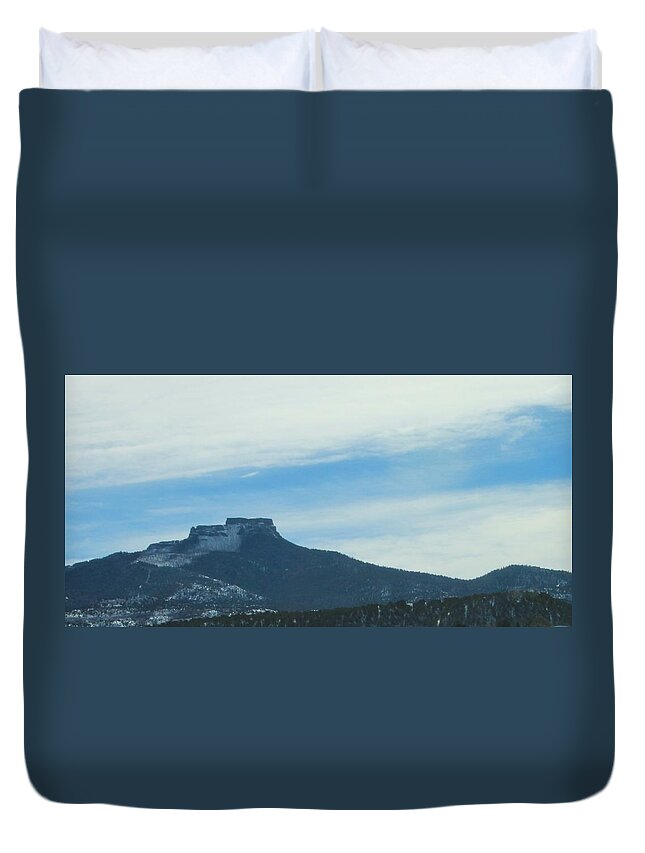 Fishers Peak Duvet Cover featuring the photograph Fishers Peak Raton Mesa In Snow by Christopher J Kirby