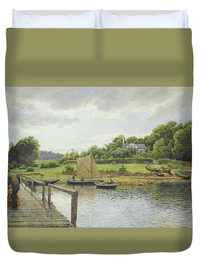 Painting Duvet Cover featuring the painting Fishing At The Silver Crown by Mountain Dreams