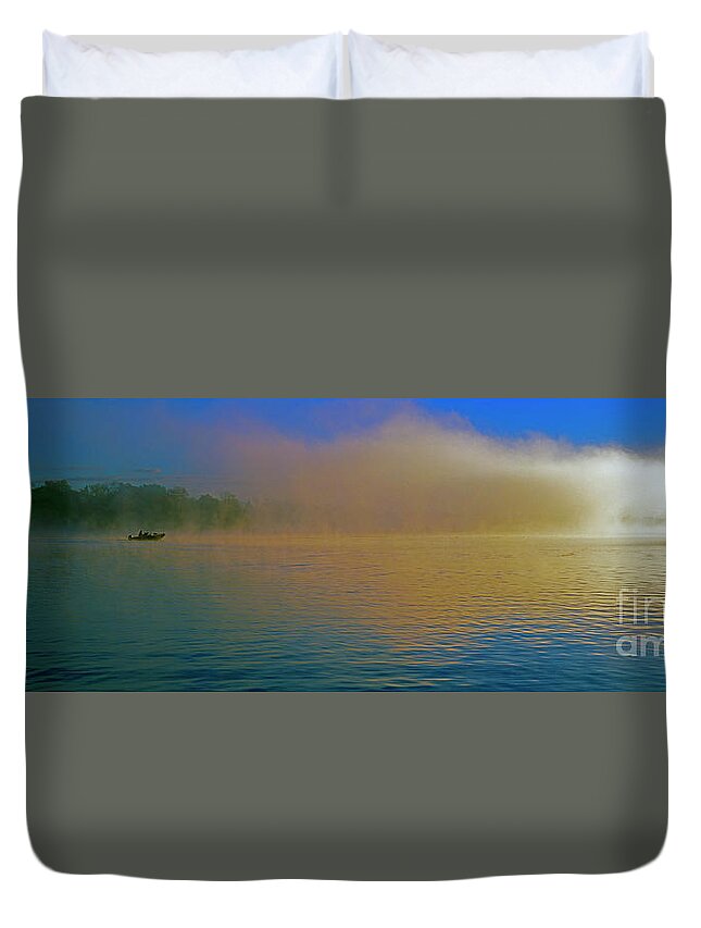 Fishing Duvet Cover featuring the photograph Fishing boat day break by Tom Jelen
