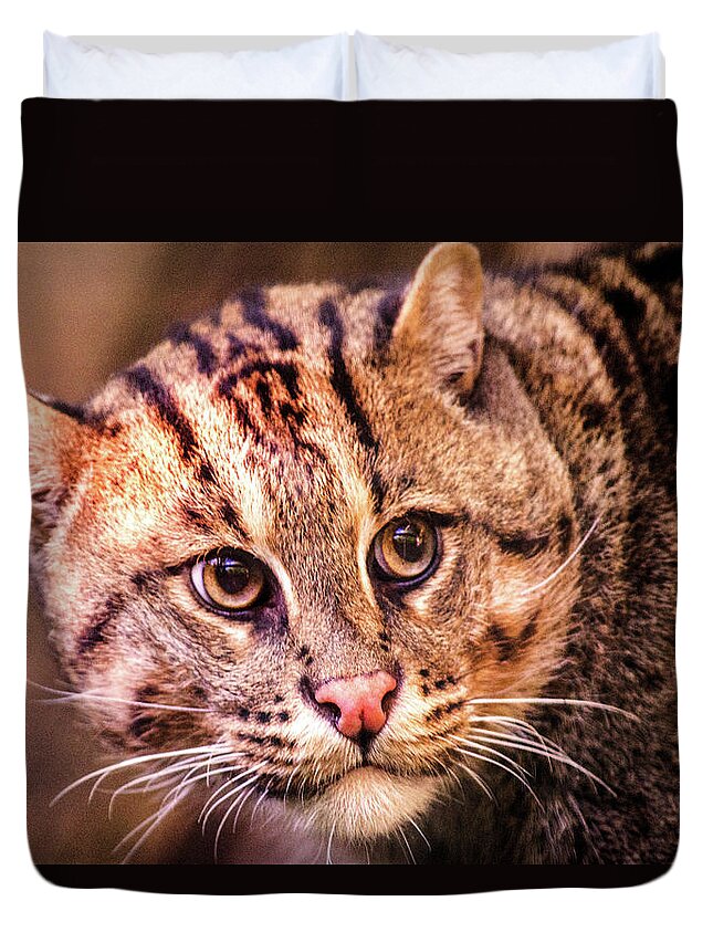 Animal Duvet Cover featuring the photograph Fishing Cat -- National Zoo by Don Johnson