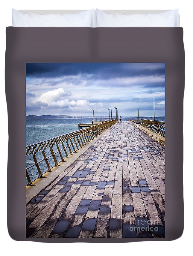 Pier Duvet Cover featuring the photograph Fishing Day by Perry Webster